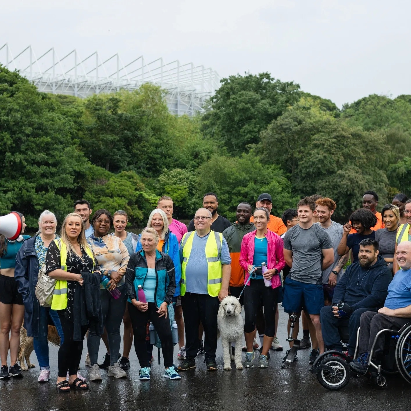 Volunteers working together outdoors